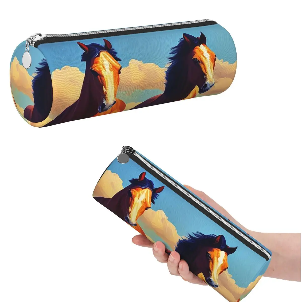 

Running Horse And Equestrian Pencil Case for Boys Girls School Cylinder Pen Box Pencil Bag Stationery Supplies Pen Holder Bag