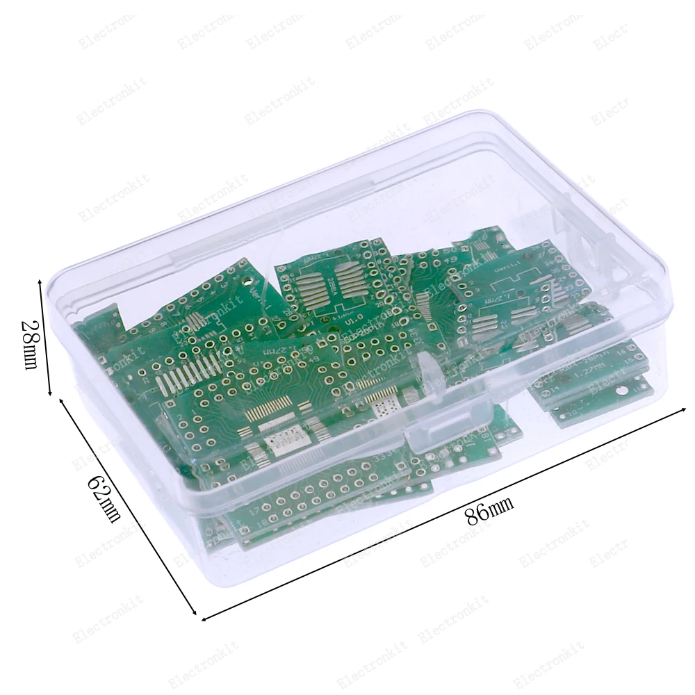 40pcs 8Value PCB Board sets SMD Turn To DIP Adapter Converter Plate SOP8 SOP10 SOP14 SOP16 SOP24 SOP28 TQFP32,44,48,64,84,100