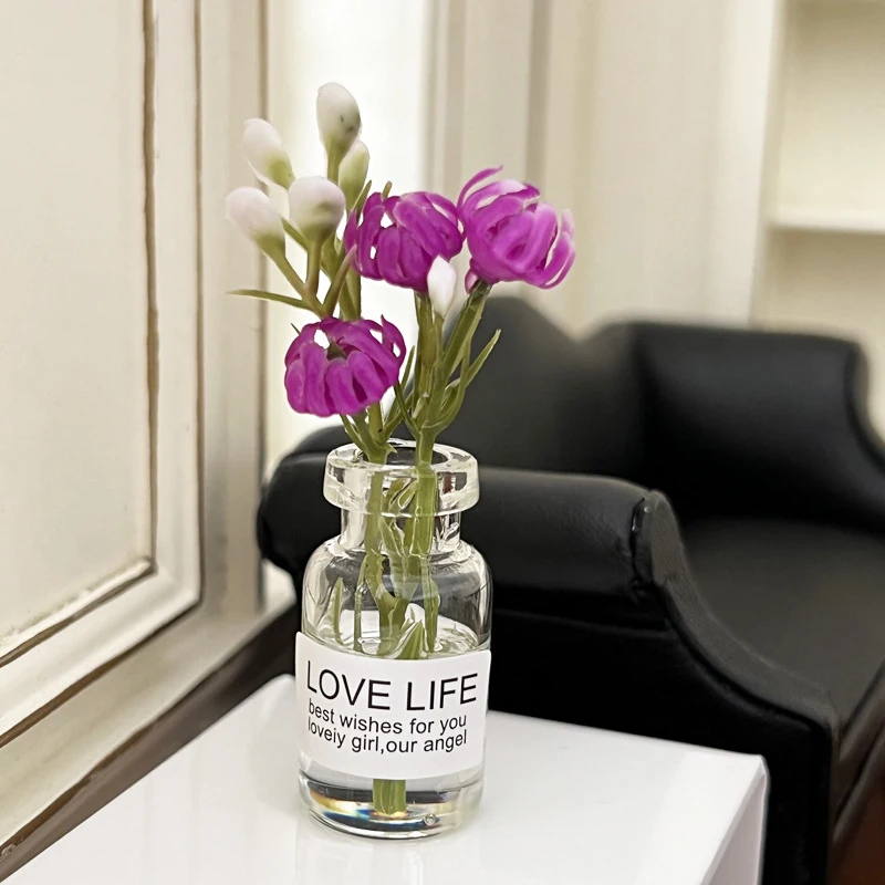 1:12 دمية مصغرة زهرية تشكيلة زهور زجاجة النباتات المائية ديكور حديقة المنزل بيت الدمية الملحقات