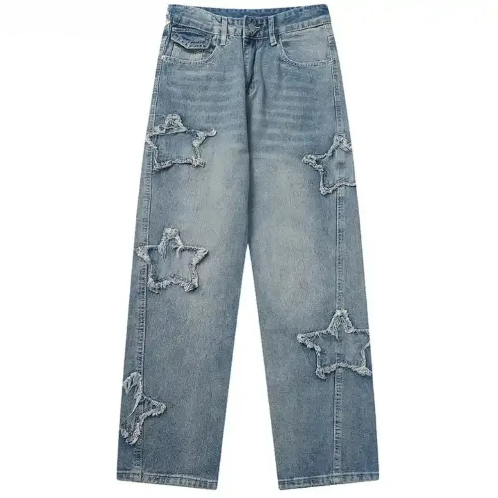 Neue Mode Sterne Handtuch Stickerei Braun Männer Jeans Hosen Y2K Kleidung Gerade Hip Hop Baumwolle Hosen Pantalon Homme