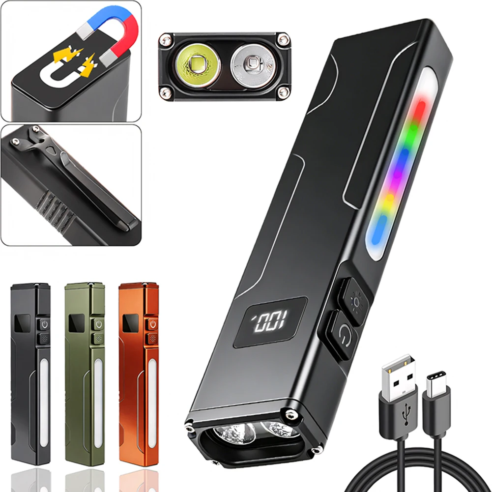 UniqueFire EDC Flashlight Rechargeable Torch Back Clip Magnetic RGB Side Lamp with Tail Magnet UV365 Multifunctional Flashlight