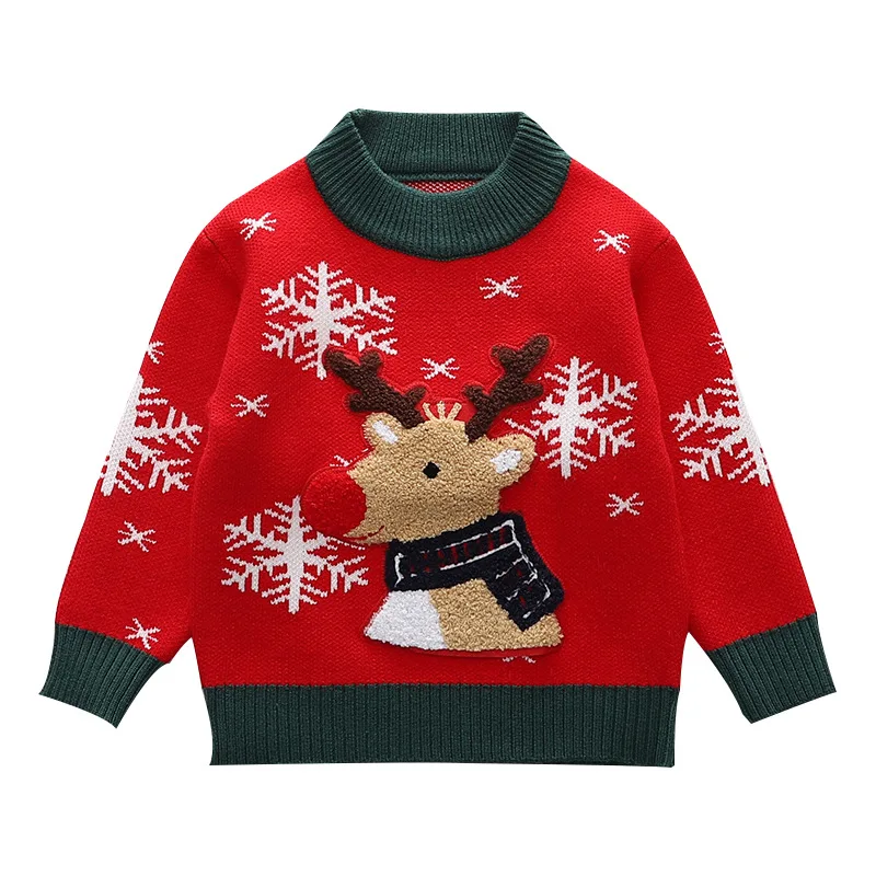 2024 New Christmas Sweater Children Elk Long-sleeved Top Trendy Kids Pullover Sweater Autumn and Winter Inner Clothes