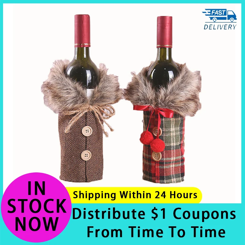 Fur Collar Christmas Wine Bottle Cover Christmas Gift Bags Holder Dust New Year 2023 Xmas Gift Christmas Decoration for Home