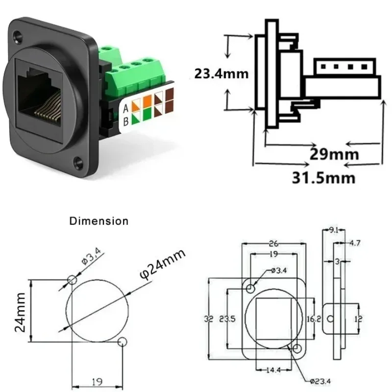 RJ45 Network Cable Panel Socket CAT7 CAT6 CAT5E rj45 Solderless Network Module Connector Metal Shielded Network Cable Extender