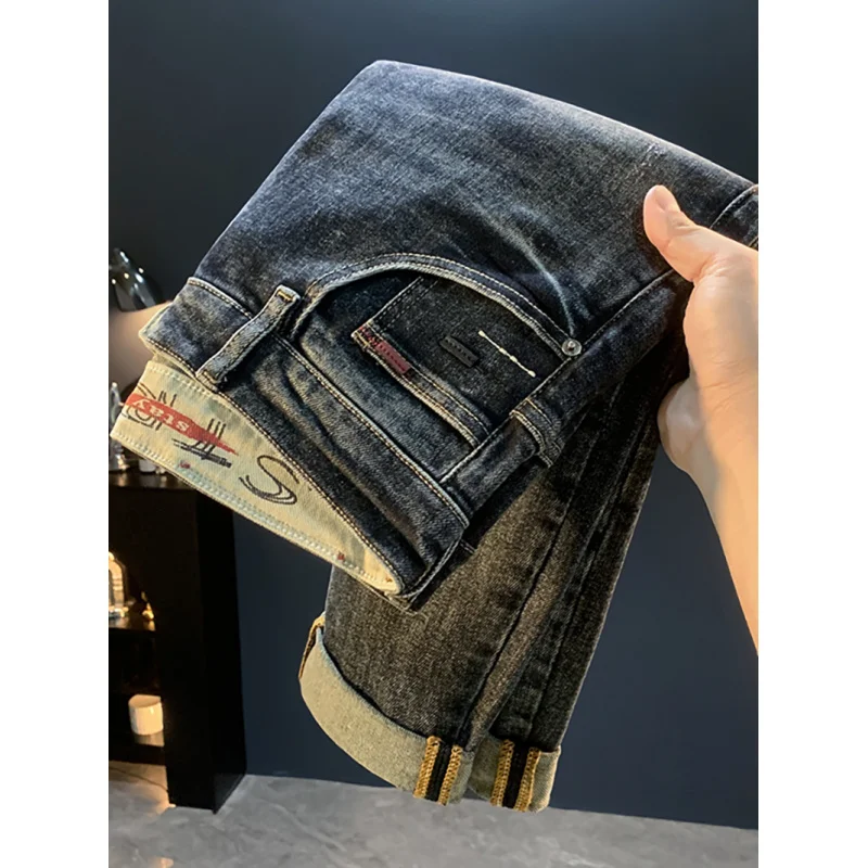 Новинка 2023 года, конические джинсы Micro Haren для мужчин, осенние модные универсальные повседневные эластичные свободные брюки на маленьких ножках