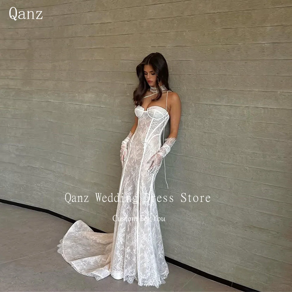 

Qanz Luxury Lace Appliques Wedding Dresses Sweetheart Mermaid Ivory Vestidos De Novia Lace Up Back Bridal Gowns Customized
