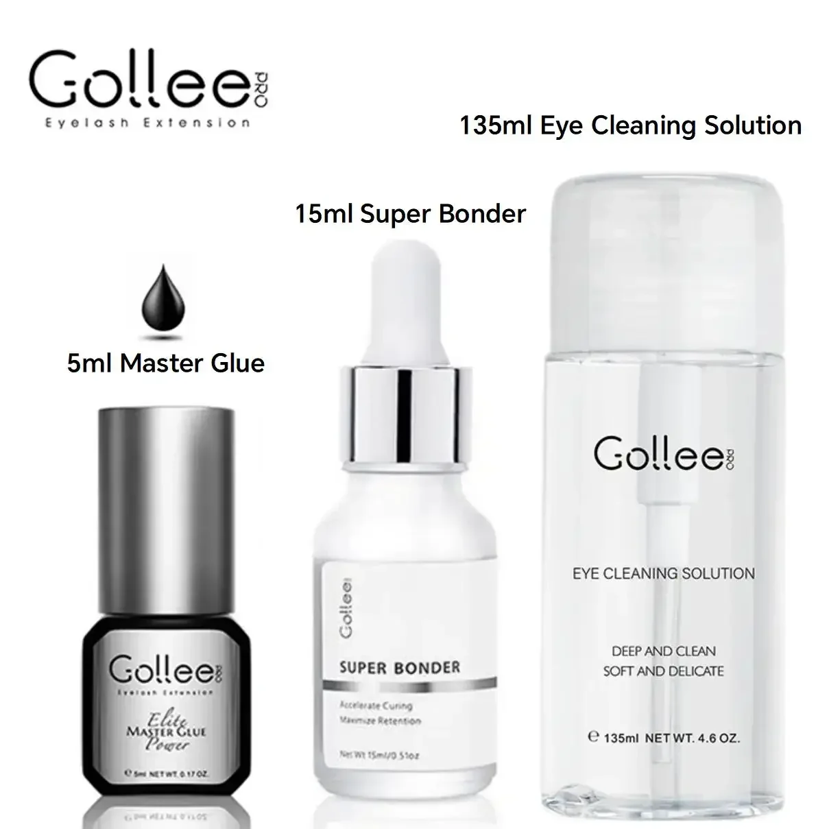 Gollee 0.5s Fast Dry Latex-free Lash Glue No Irritation Bonder Lash Extension Glue 15ml Bonder and Primer Clean Lash Supplies