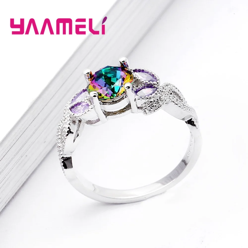 925 Sterling Silver Jewelry Anillos Mujer Attractive CZ Stone Ring For Women Wedding Gifts Multicolor Changes with light