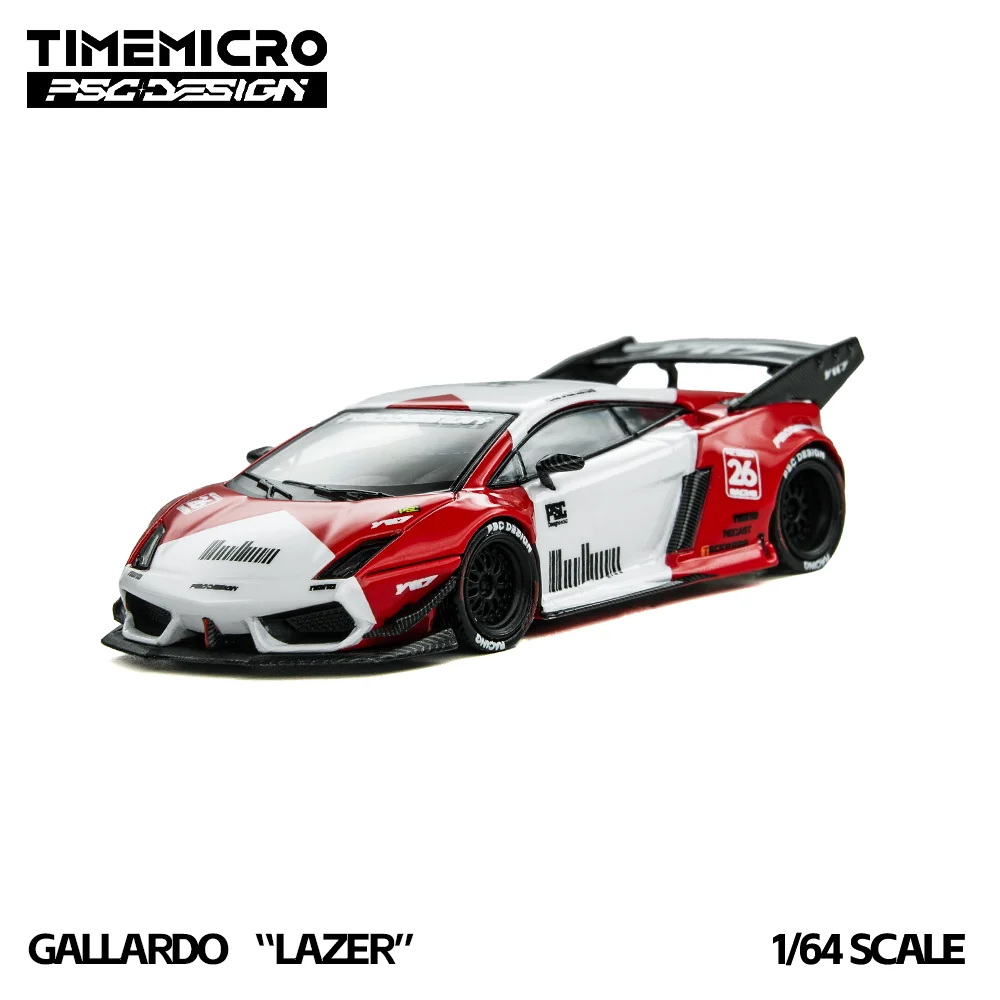 Pre-sale*TimeMicro 1:64 Gallardo Red And White Diecast Car Model Miniature Alloy Vehicle Collectible Display Model