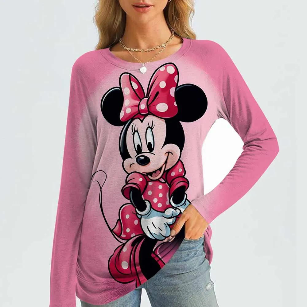 Moda feminina disney mickey mouse camisa de manga comprida solta casual streetwear topo moda feminina