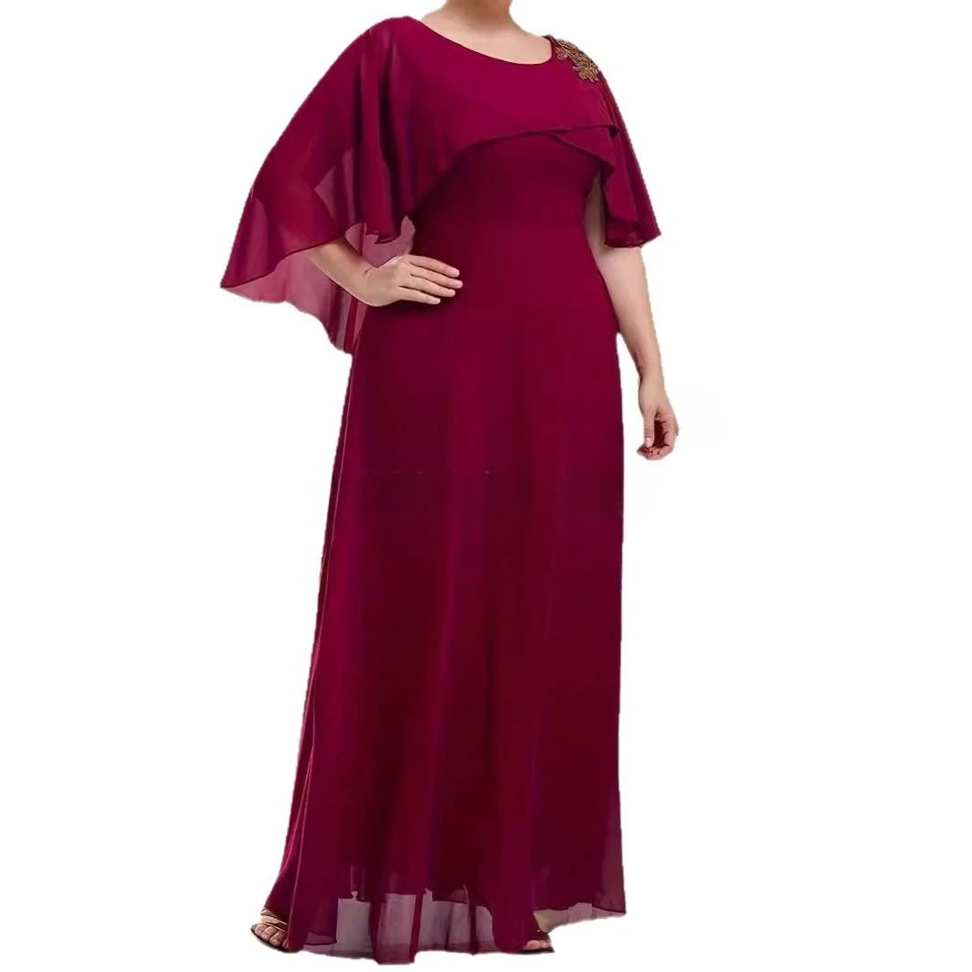 

Elegant Round Neck Long Formal Evening Mother of Bride Dress With Short Sleeves