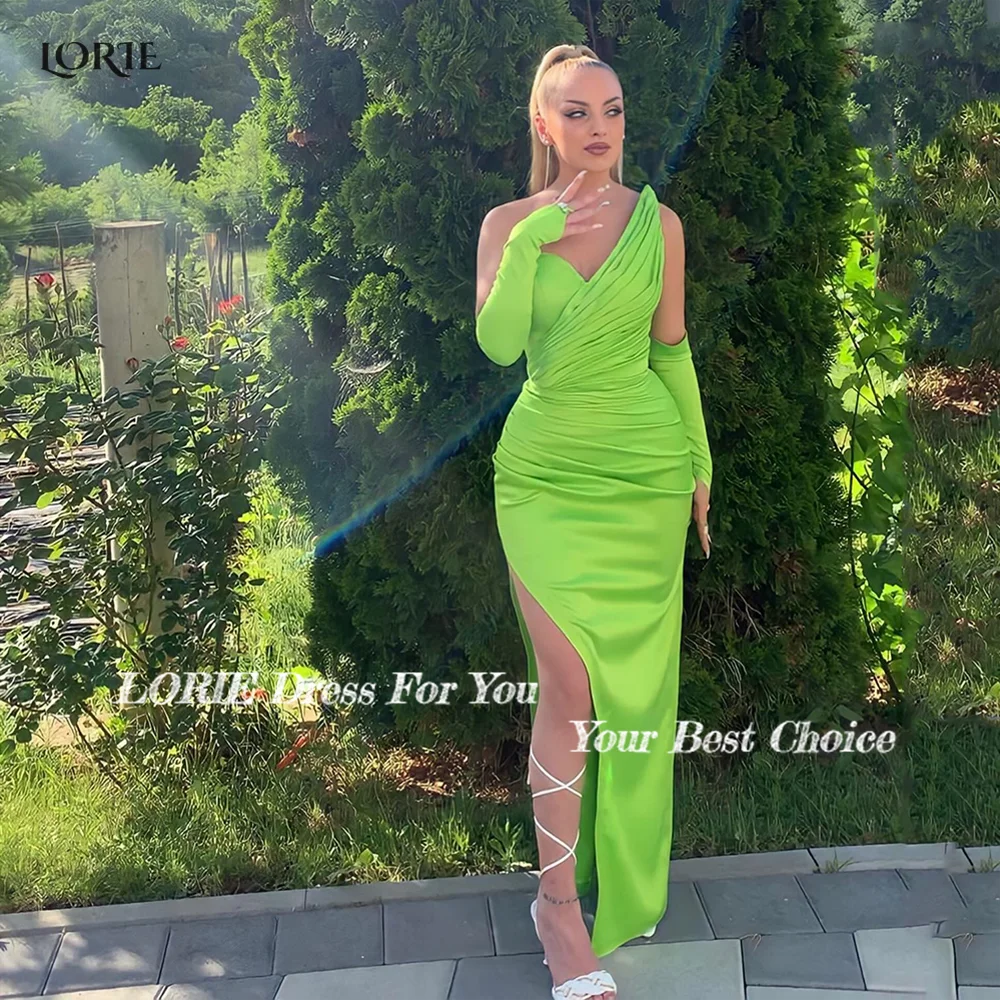 LORIE Mint Green Formal Evening Dresses Pleats Off Shoulder Mermaid Dubai Celebrity Gowns Side Slit Party Gown Without Gloves