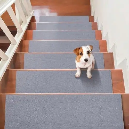 Pisos de escaleras con alfombras antideslizantes - 8x30 alfombrillas antideslizantes para escalones de madera, seguros para niños, mascotas y personas mayores, juego de 15, gris