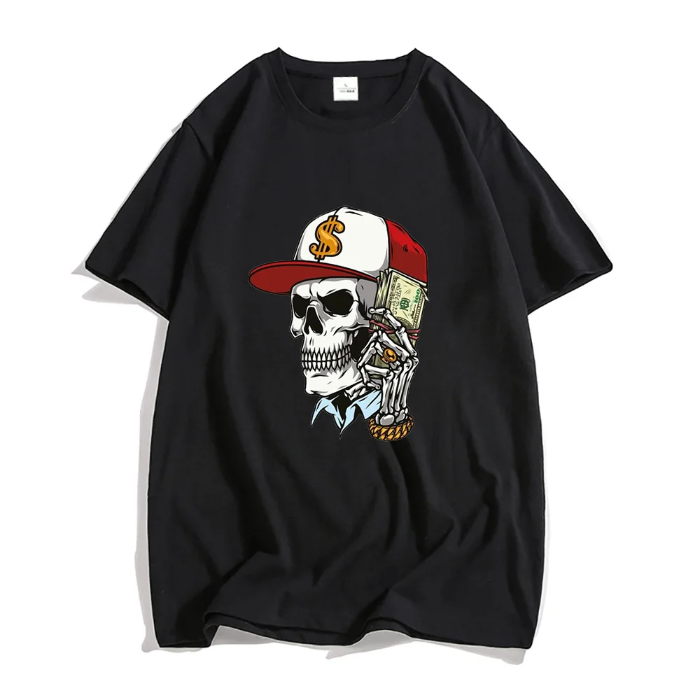 Skull with Dollar SkullHustle Graphic T Shirts 100% Cotton Shirt Male/female Street Casual Tees Summer Short Sleeve T-shirts