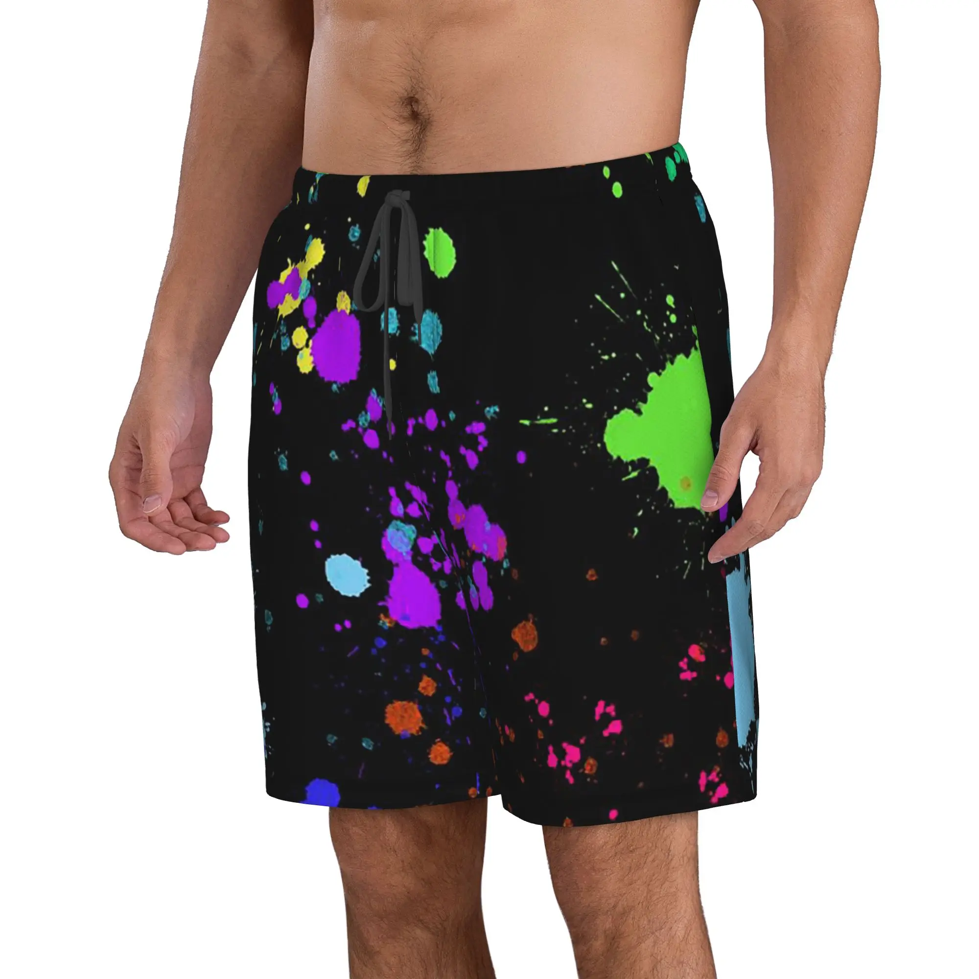 Colorful Graffiti Splash Pattern Trunks Beach Board Shorts Casual Quick Dry Swimming Summer Men Pants