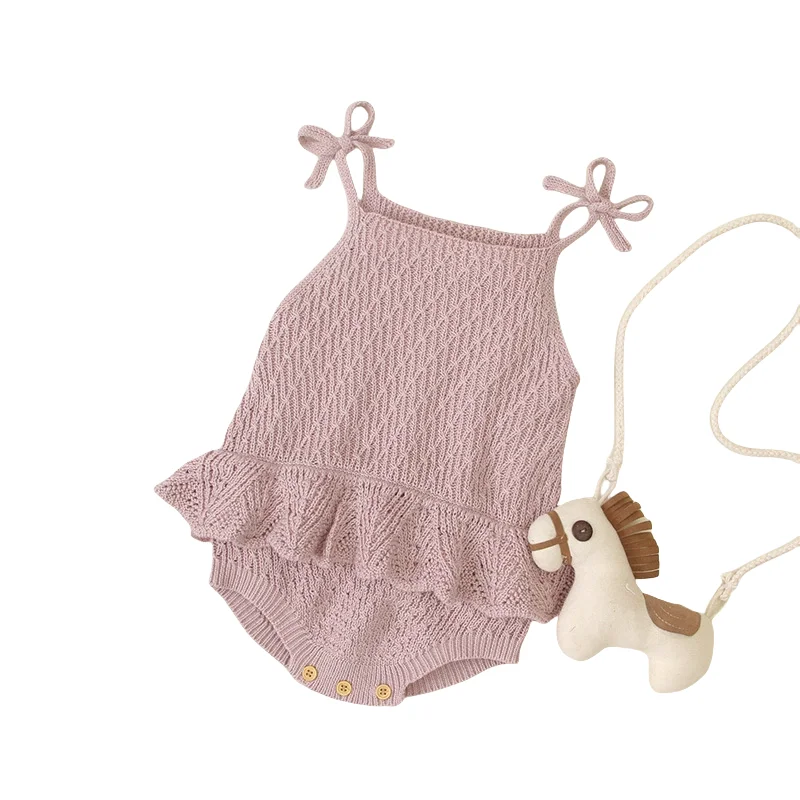 100% القطن متماسكة الطفل رومبير 0-2 سنة Bowknot تكدرت حبال بذلة للفتيات الرضع أزرار خاطفة حفاضات تغيير تصميم رومبير