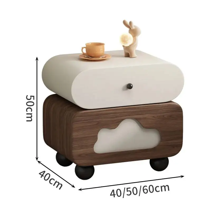 - Wheels Cutout Nightstand Two Creative Tier Drawer Bedside Table with Cloud Bedroom Decor Shaped & Storage
