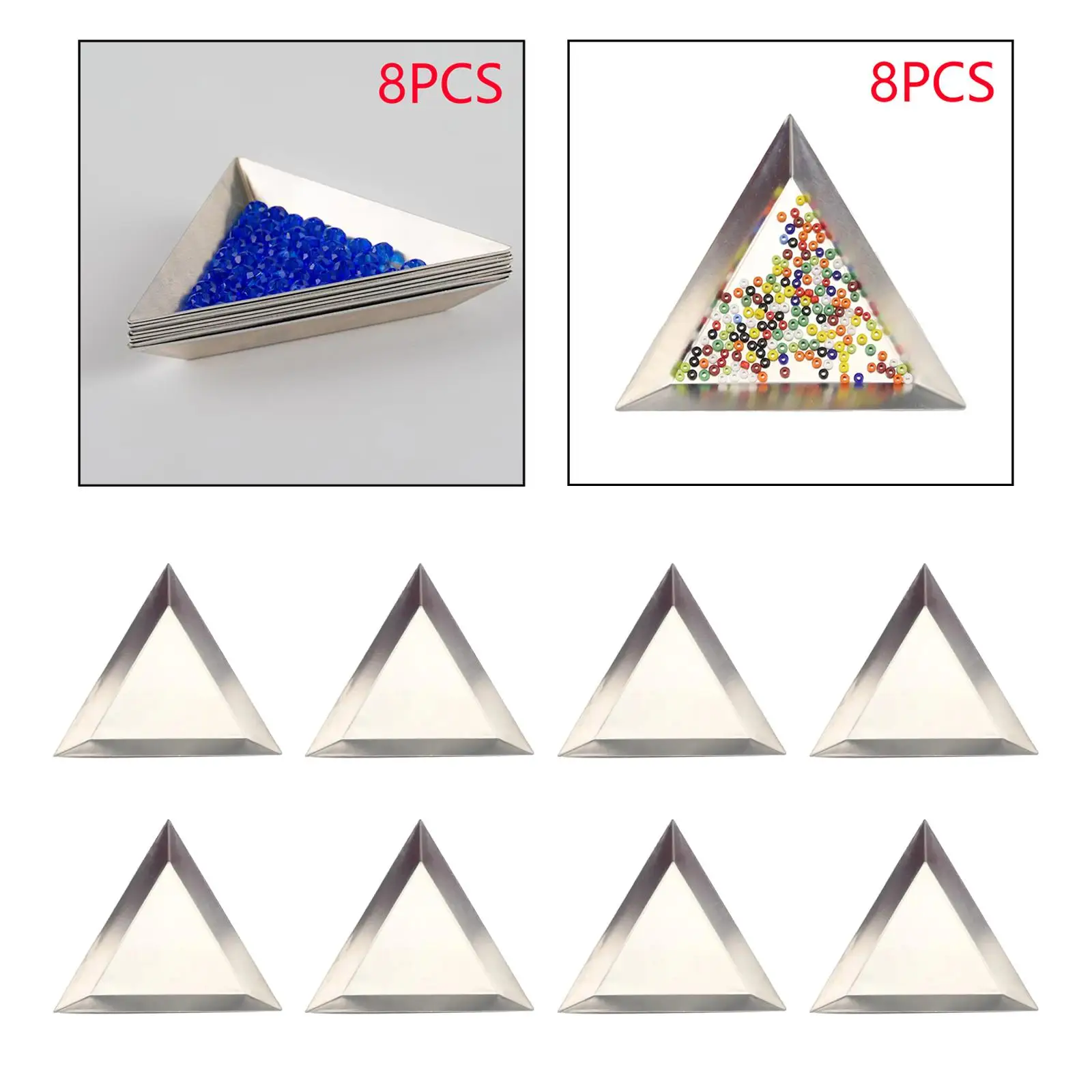 8Pcs Triangle Sorting Trays Aluminum Bead Sorter Tray Rhinestone Tray Holder