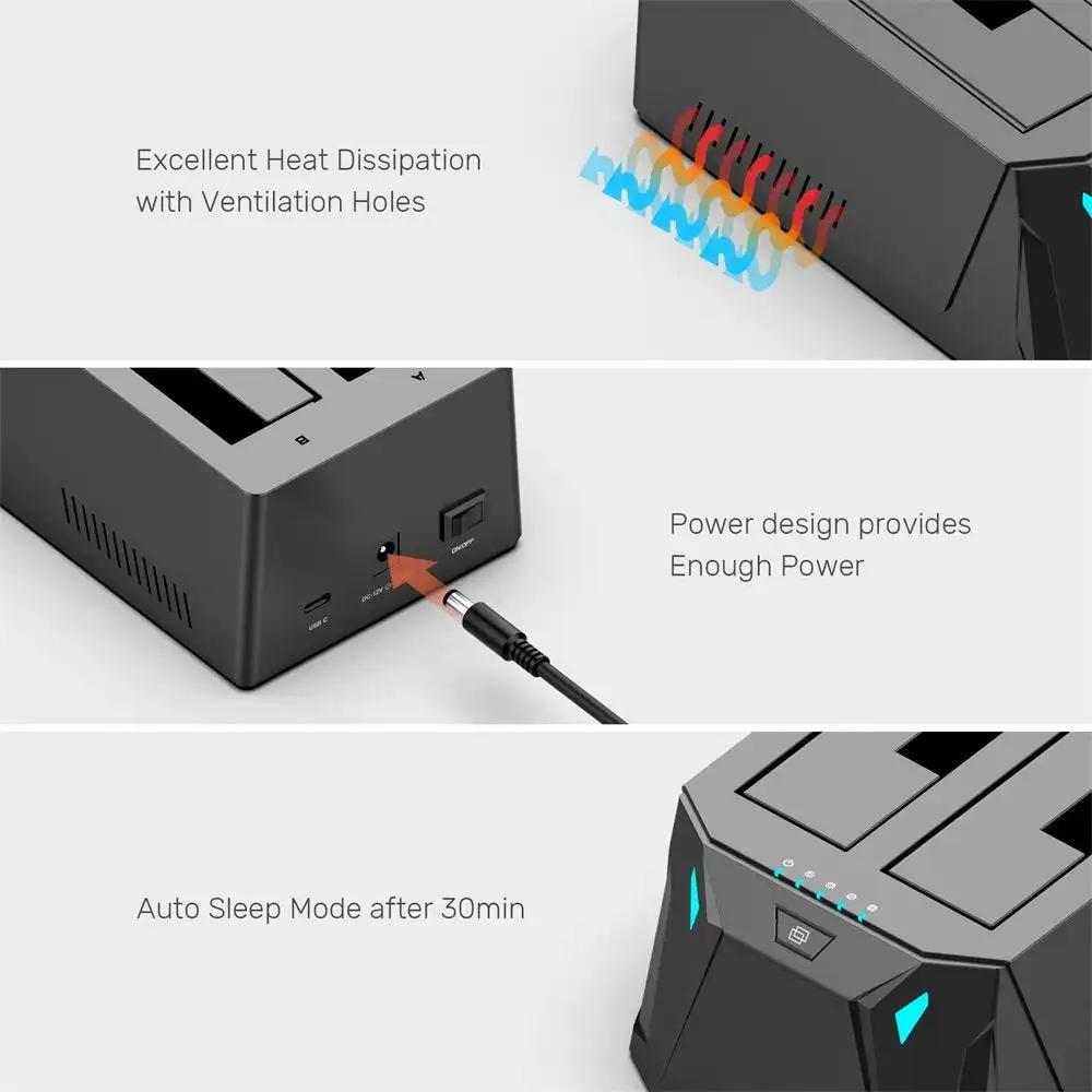 Alxum المزدوج خليج وسيط تخزين ذو حالة ثابتة/ القرص الصلب محطة الإرساء USB C إلى SATA قاعدة تركيب الأقراص الصلبة ل 2.5/3.5 بوصة القرص الصلب قفص الاتهام حاليا استنساخ