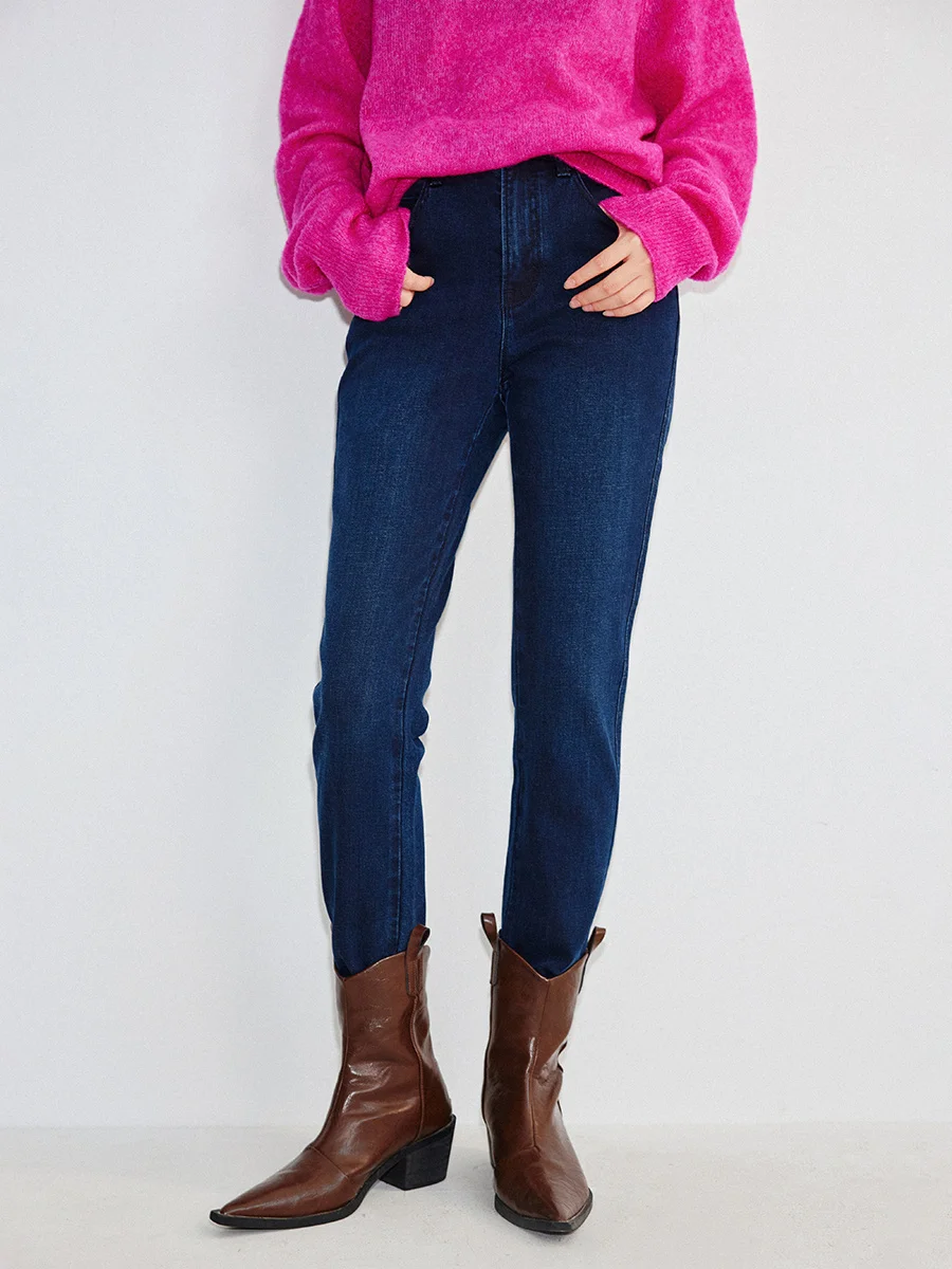 

Облегающие длинные бархатные хлопковые винтажные джинсы с высокой талией, женские брюки с прямыми штанинами, глубокий цвет, зимний сезон