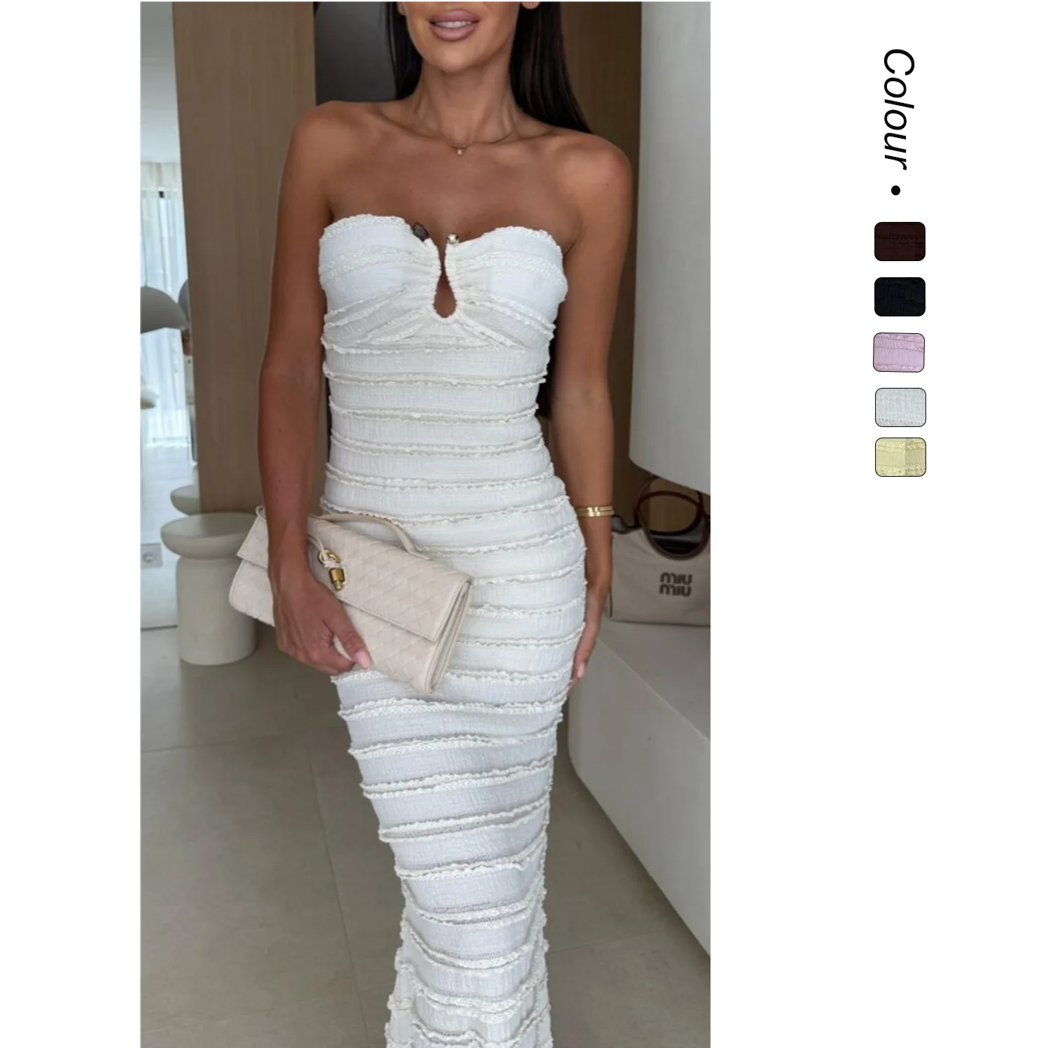 2026 Summer Sexy Slim Fit Tube Top Bodycon Party Dress 68786 Summer Long Dress Luxury Clothing Robe