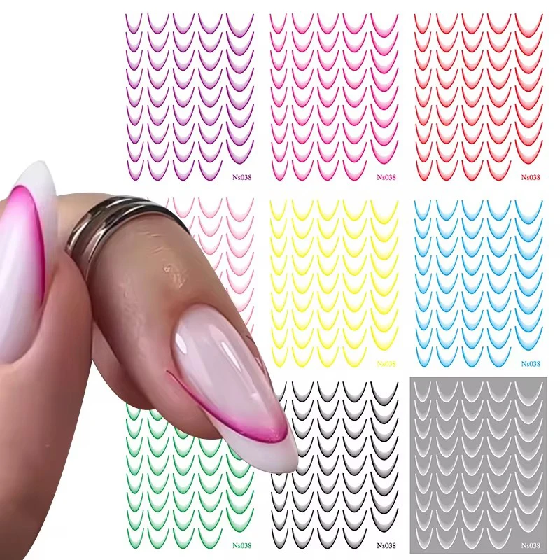 

Gradient Color French Manicure Nail Art Designs Stickers Self-adhesive Nail Tips Guides Diy Decoration Stencil Tools Accessory