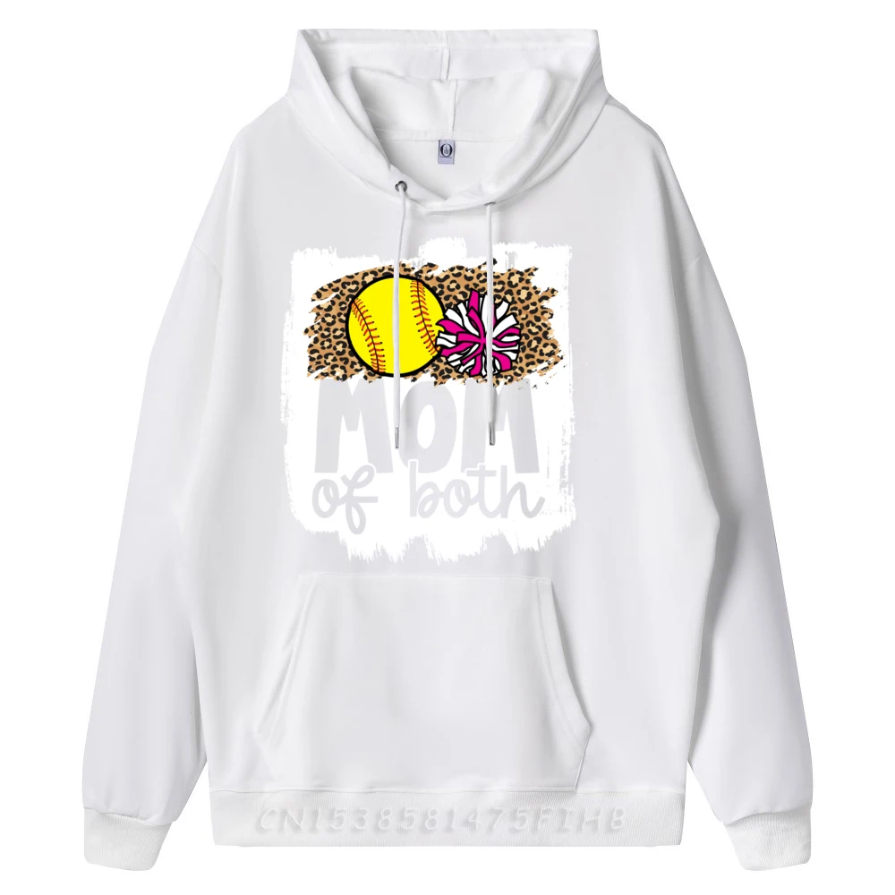 Man Long Sleeve Cheer Softball Mom Of Both Hoodies Slogan Sweatshirt Retro Graphic O Neck Sweatshirt