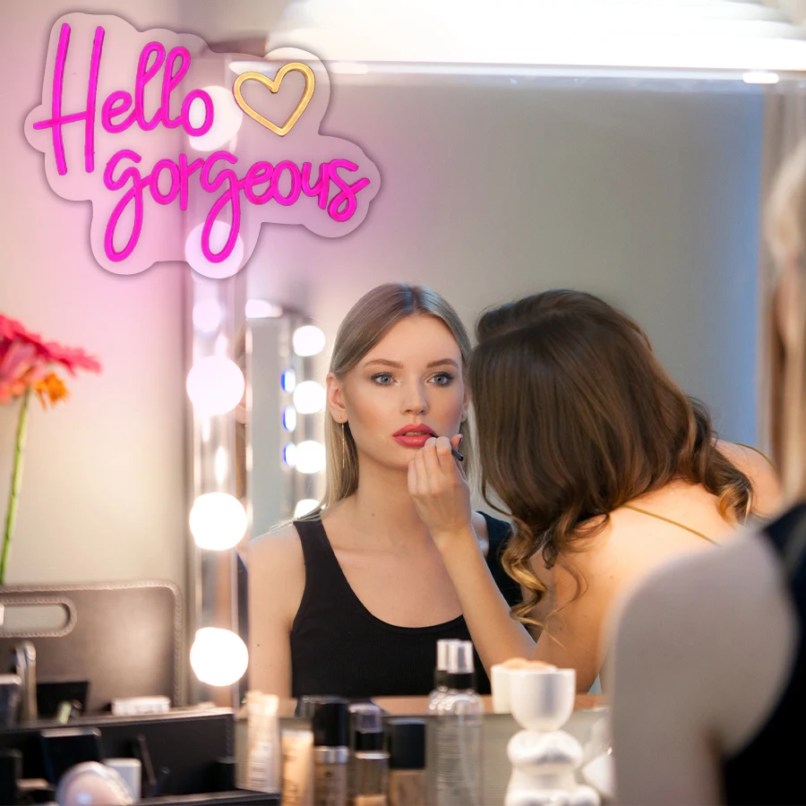 Hello Gorgeous Led Neon Sign, Letter Light Heart-Shaped Icon Usb Powered, Used For Bedroom, Club, Proposal Party, Wedding Decor.