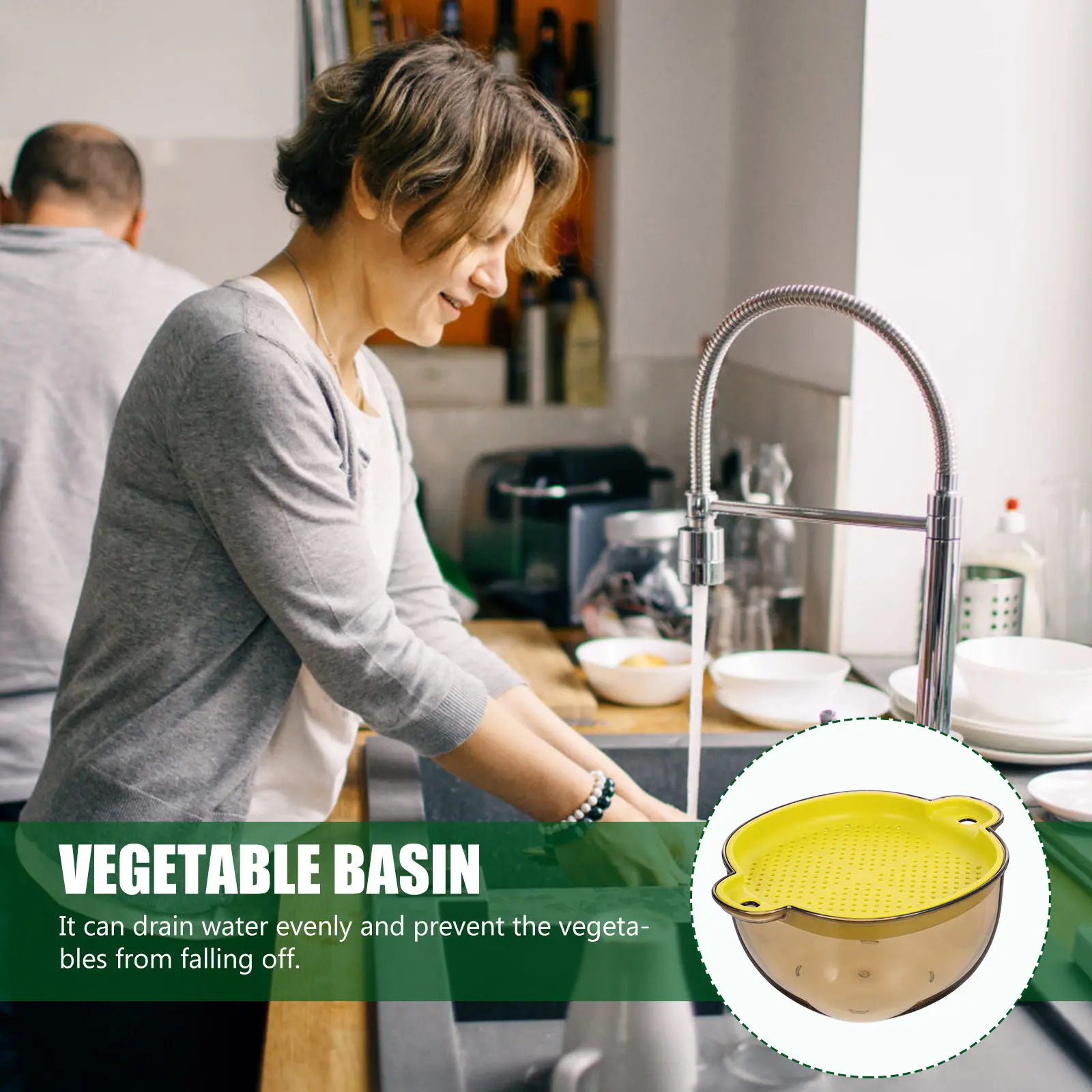 Vegetable Fruit Washing Basket Reusable Plastic Double Layer Design Large Capacity Kitchen Colander Effective Impurities Removal