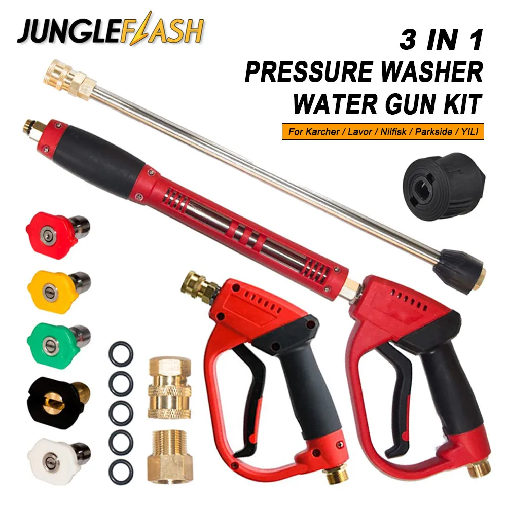 

JUNGLEFLASH Pressure Washer Water Gun M22-14 Wand Extension G1/4" Nozzle Tips for Karcher Lavor Nilfisk Parkside YILI