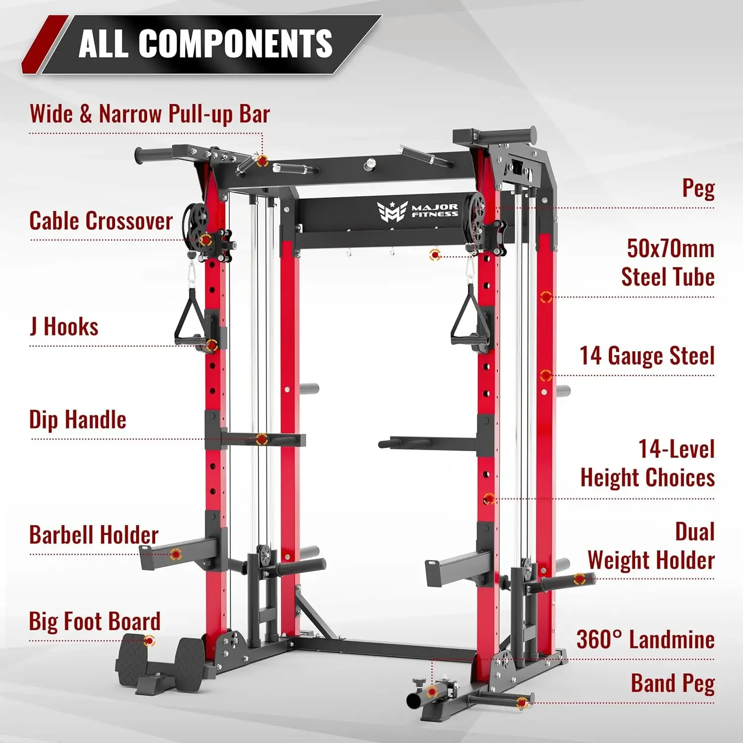 FITNESS F22 Multi-Functional Power Rack—1600lbs Capacity All-in-One Squat Rack with Dual Pulley System for Home Gym Strength T