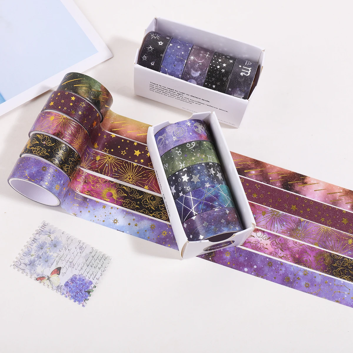 5 Rolls Constellation Starry Sky Foil Washi Tape, 15mm Width 2m Length Scrapbooking DIY Craft Decoration Supplies