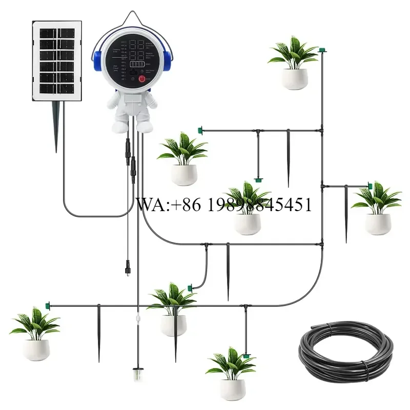 WMWMNU Solar Automatic Drip Irrigation Kit for Garden with Digital Programmable Timing Modes Automatic Watering System