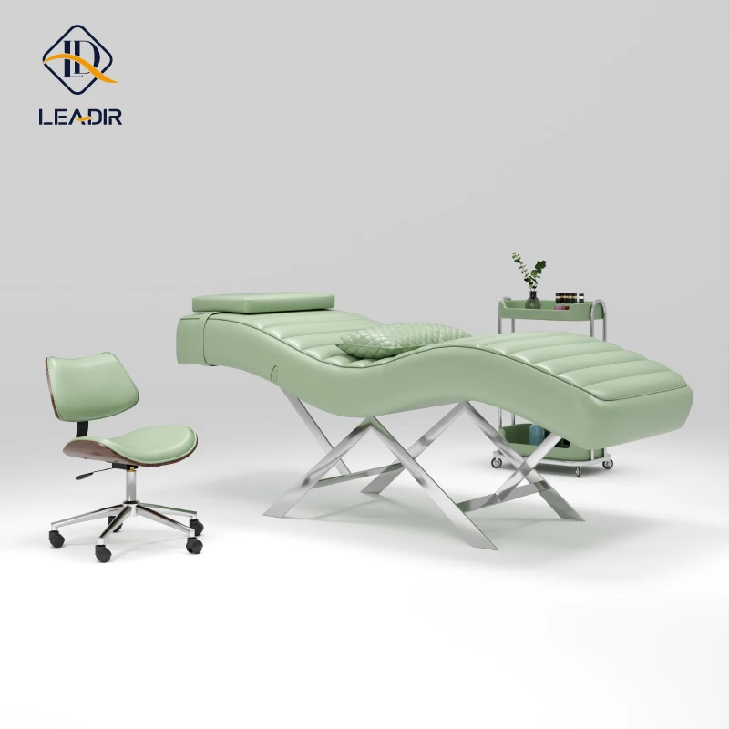 Leadir Modern Curved Lash Bed Modern Eyelash Beauty Salon Massage Table Bed for Eyelash Extension Full Set Furniture