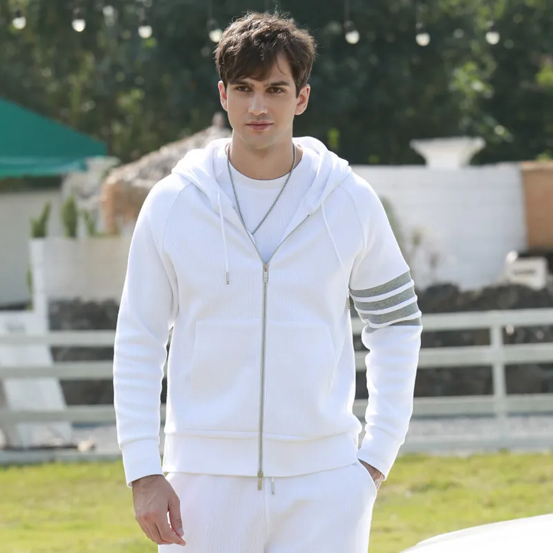 

Классический женский кардиган с капюшоном, хлопковый, повседневный, весенне-осенний, с четырьмя полосками, унисекс, модный брендовый свитшот