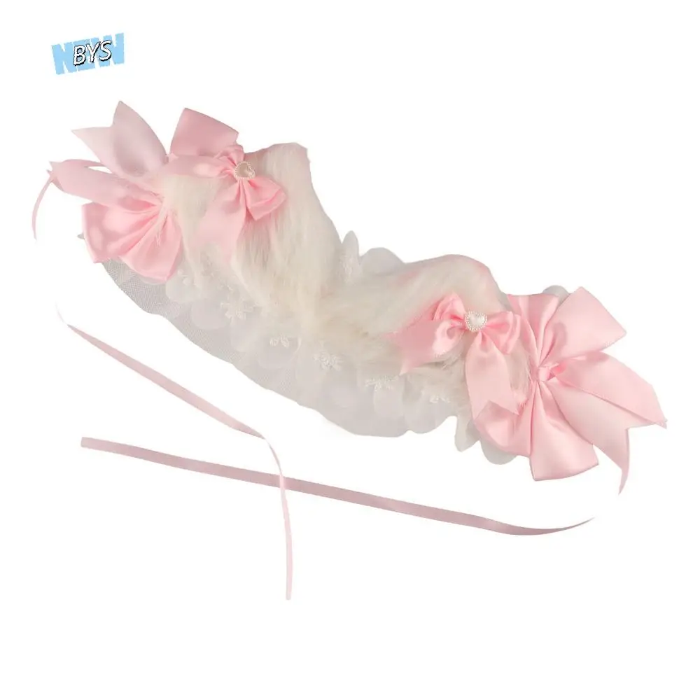 

Plush Cat Ears Lolita Lace Headband Ribbon Bow Kawaii Barrettes Hair Accessories Jk Ruffled Headband Masquerade Headpiece