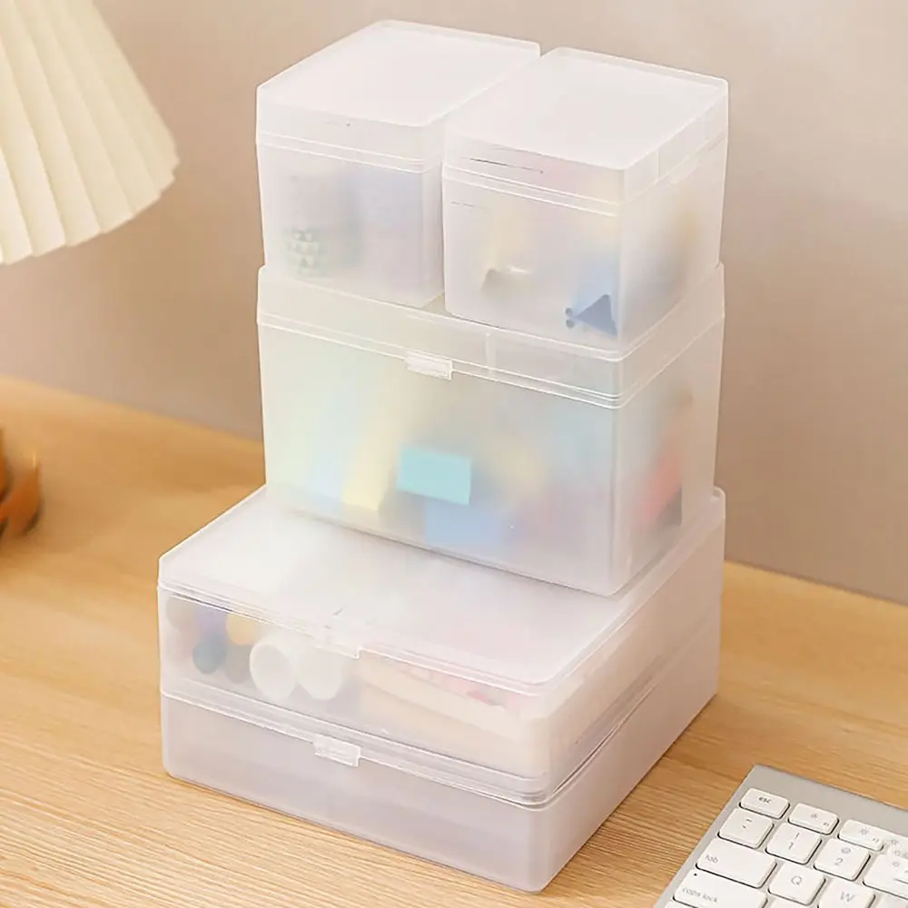 With Cover Frosted Storage Box Multifunctional Dustproof Stationery Organizer Plastic Large Capacity Storage Cube Desktop