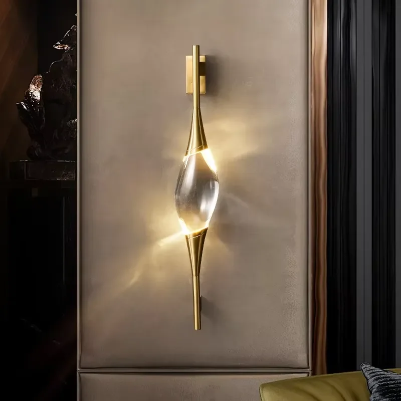 New Design Modern Full Copper Gold Crystal LED Wall Light for Living Room Home Hotel Decoration view 3