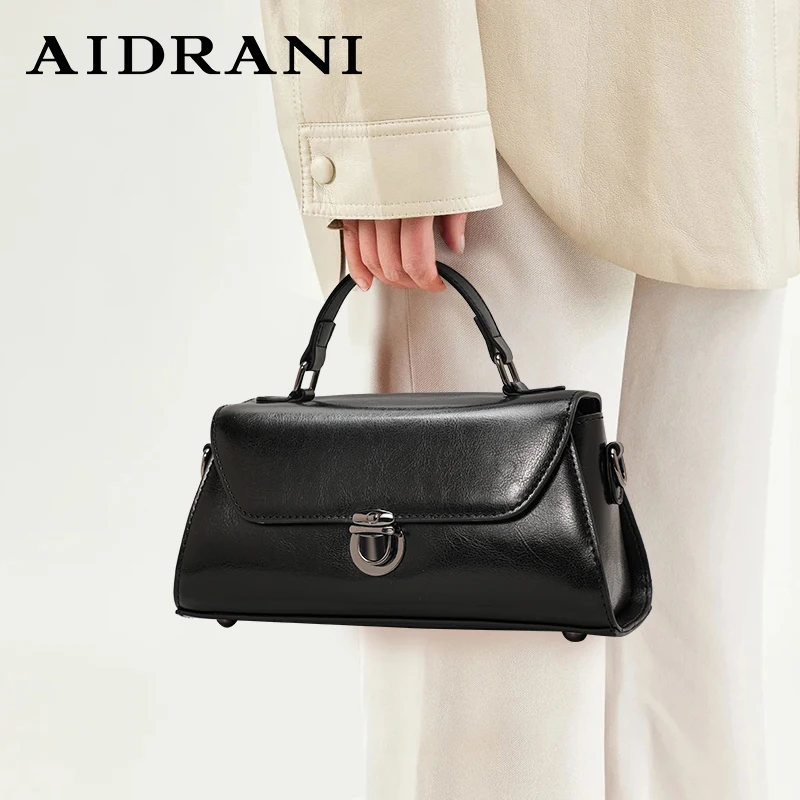 Aidrani  Genuine leather women's shoulder crossbody bag solid color design cowhide small handbag bag