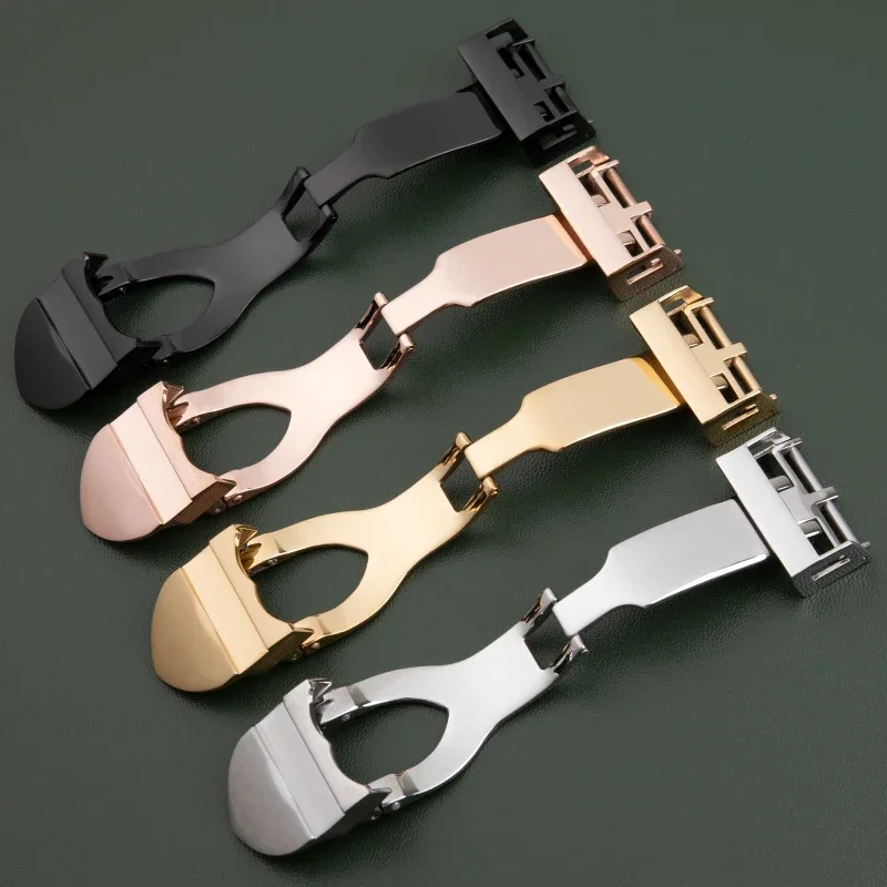 18 مللي متر 316L الفولاذ المقاوم للصدأ نشر المشبك مشبك ساعة ل تيودور حزام الجلود شريط مطاطي استبدال الفضة أضعاف مشبك #2