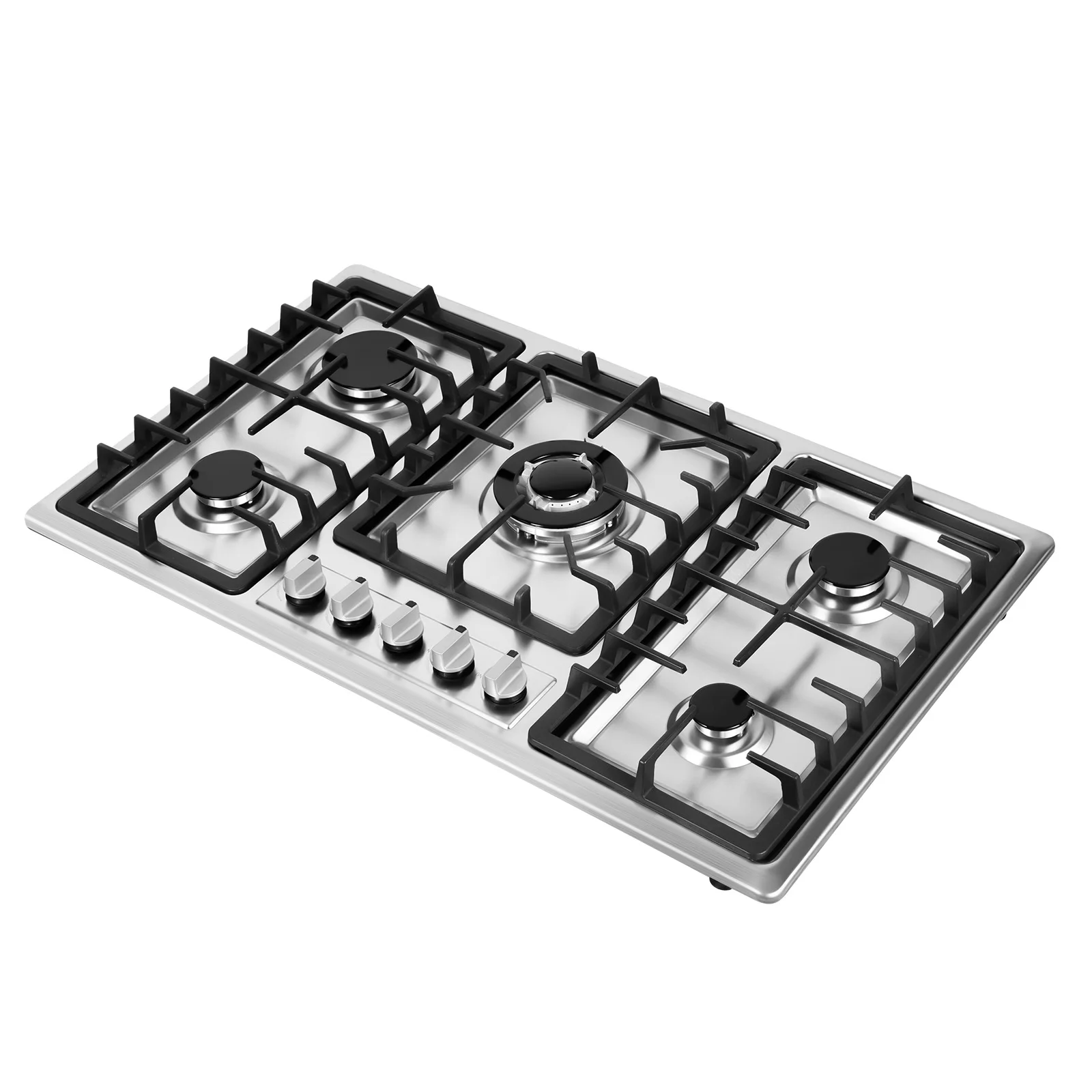 33.8Inch Stainless Steel Gas Cooktop 5 Burner Gas Stove Countertop Plug-in with Drop-In Gas Stove Top Dual Fuel Sealed Burners