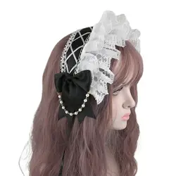 Sweet Lolita Bowknot Maid Headdress Ruffled Lace Headpiece Japanese Style Headband For Women Maid Headdress Dress Accessories