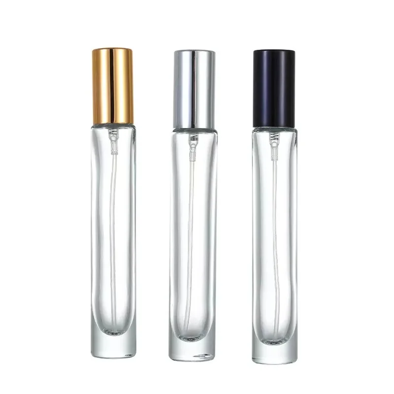 

30Pcs Atomizer Perfume Refillable 10ML Packing Empty Glass Bottle Round Shape Vials Gold Silver Black Lid Portable Spray Bottles