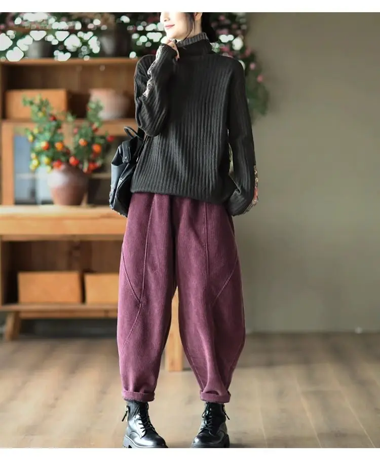 Chenille Velvet Thickened Versatile Casual Pants for Women Autumn Winter New Loose Spliced Harem Pants Female Solid Warm Trouser