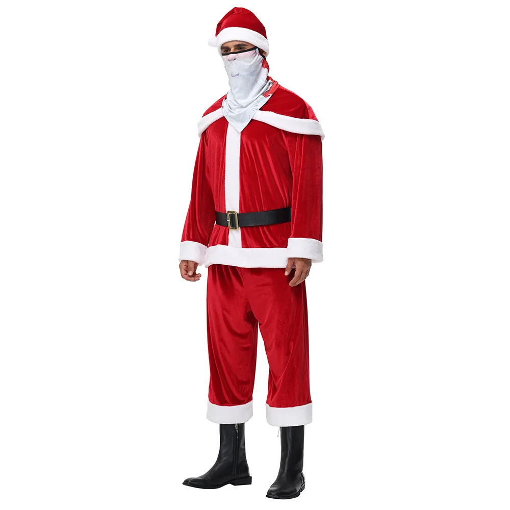 Nuevo disfraz de Navidad, Cosplay de felpa, sombrero rojo de Papá Noel, conjunto de pantalones superiores de manga larga, fiesta temática loca, juego de rol para hombres adultos