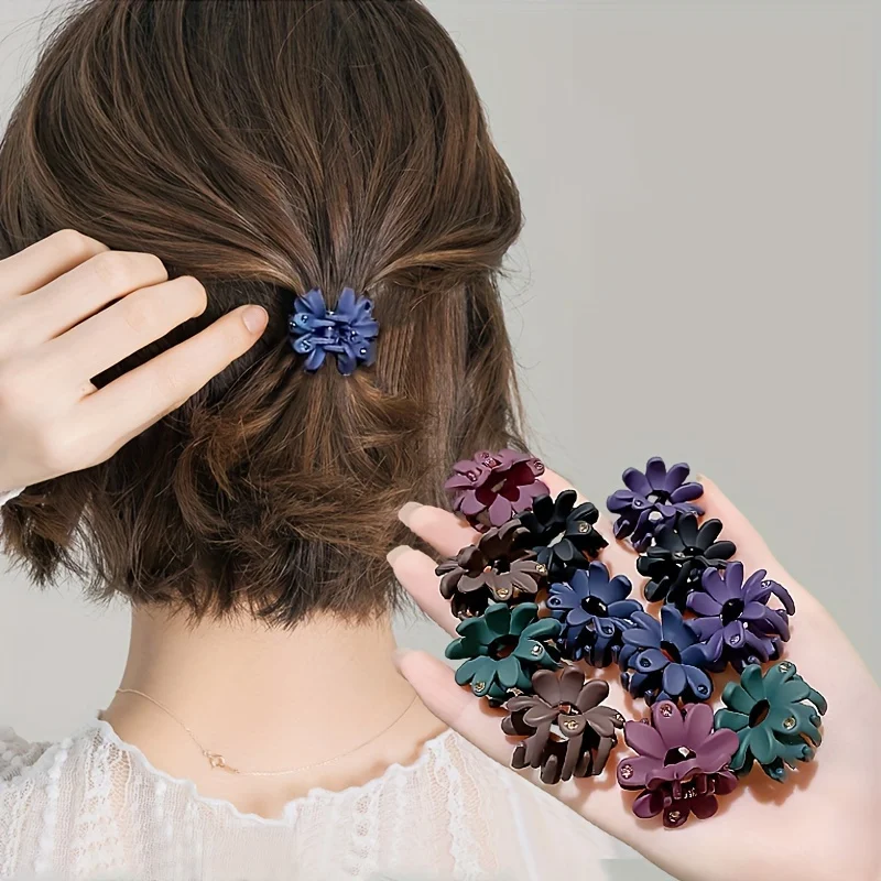 Solid Color Matte Flower Shaped Hair Grab Clips Broken Hair Finishing Clips Elegant Hair Barrettes For Women And Daily Use