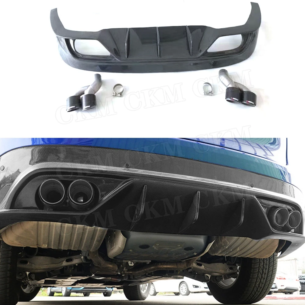 

for Jaguar F-PACE 2015-2018 Carbon Fiber Rear Lip Diffuser Spoiler with Exhaust Muffler Tips Back Bumper Skid Plate Protector