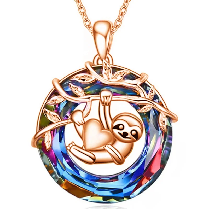 Fashion Creative Heart Hugging Sloth Necklace Crystal Pendant Engagement Necklaces for Women Animal Jewelry Anniversary Gift