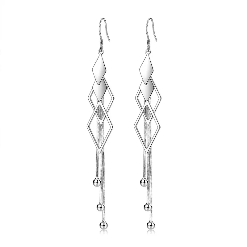 

925 Sterling Silver Earrings Diamond Tassel Round Bead Earrings Women's Simple Fashion Earrings Birthday Wedding Jewelry Gift