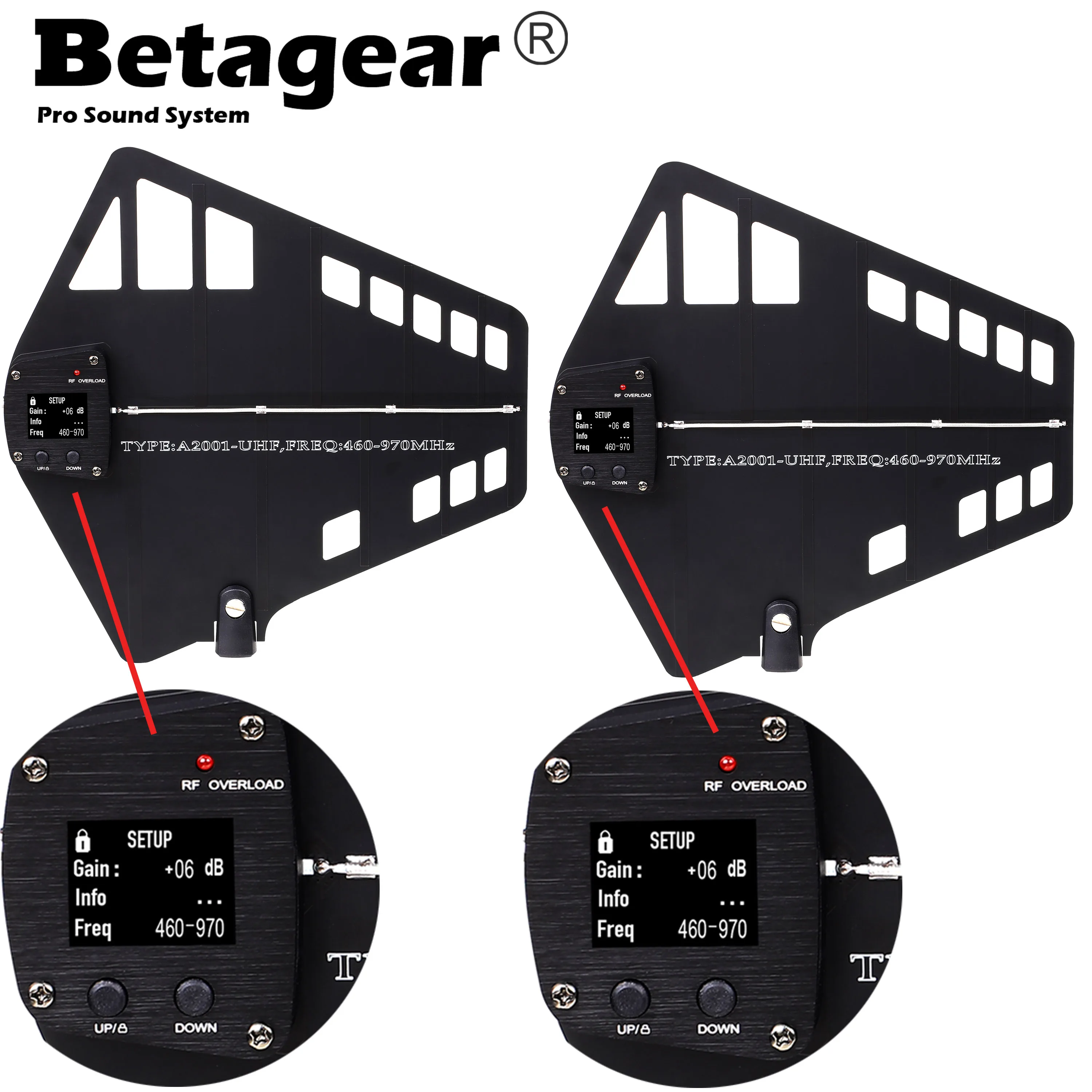 Betagear Active Directional Antenna A2001 9-12V Input Power Antena Signal Enhancer 450-970Mhz Digital LCD Gain Amplifier 300M